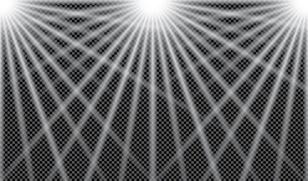 Set of glowing light effects with transparency, isolated on black background vector. Glare, rays, stars. — Stock Vector