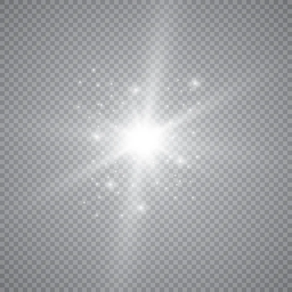 Set van stralend licht geïsoleerd op een transparante achtergrond. De flitser flitsen met stralen en een zoeklicht. Lichteffect van gloed. De star flitste met sparkles. — Stockvector