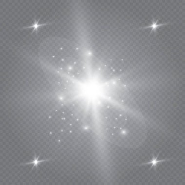 Saydam bir arka plan üzerinde izole ışıkları parlayan kümesi. Flaş ışınları ve bir projektör ile yanıp söner. Işık efekti kızdırma. Sparkles ile yıldızı parladı.