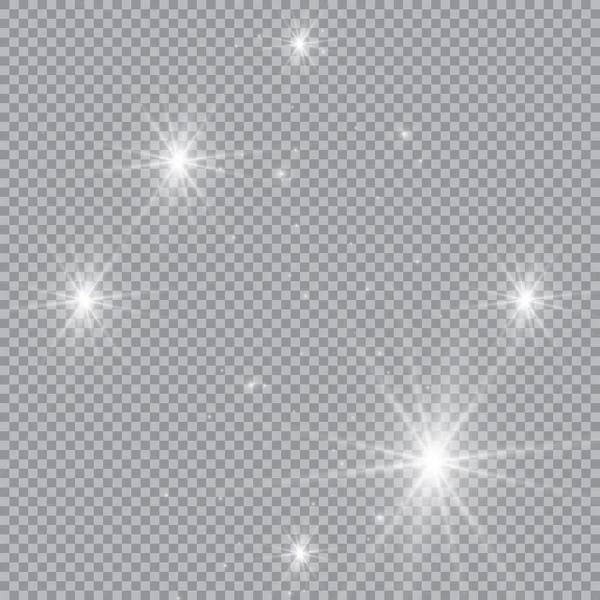 Wit gloeiend licht explosie met transparant. Vector illustratie voor koele effect decoratie met straal sprankelingen. Heldere ster. Transparante glans gradiënt glitter, heldere vlam. Glanzende textuur. — Stockvector