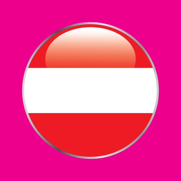 Σημαία της Αυστρίας ως στρογγυλό γυαλιστερό εικονίδιο. Κουμπί με αυστριακή σημαία — Διανυσματικό Αρχείο