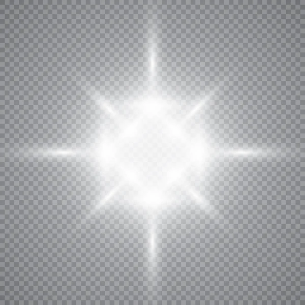 Белый светящийся свет лопнул взрыв с прозрачным. Векторная иллюстрация для оформления прохладного эффекта с лучевыми блестками. Яркая звезда. Прозрачный блеск градиентного блеска, яркая вспышка. Яркая текстура. — стоковый вектор