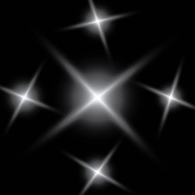 Parlayan ışıklar, yanıp söner, patlamalar ve yıldız etkisi. Özel efekt, arka plan üzerinde siyah izole