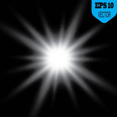 Parlayan ışıklar, yanıp söner, patlamalar ve yıldız etkisi. Özel efekt, arka plan üzerinde siyah izole