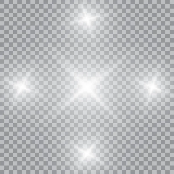 Efecto de luces brillantes, destello, explosión y estrellas. Efecto especial aislado sobre fondo transparente — Vector de stock