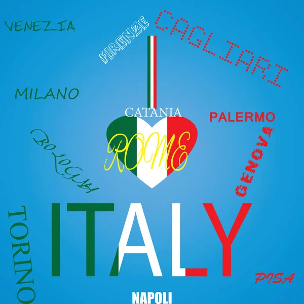 Λατρεύω την Ιταλία και τις πόλεις. Εικονογράφηση διάνυσμα. — Διανυσματικό Αρχείο