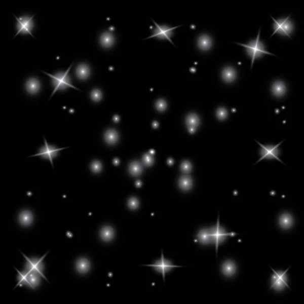 Efekt zářící světla, záblesky, výbuchy a hvězd. Zvláštní efekt, izolované na pozadí černá — Stockový vektor