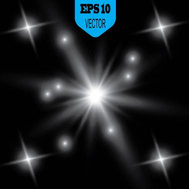 Parlayan ışıklar, flash, patlama ve yıldız etkisi. Özel efekt karanlık bir arka plan üzerinde izole.