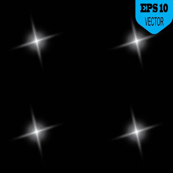 El efecto de las luces brillantes, flash, explosión y estrellas. Efecto especial aislado sobre un fondo oscuro . — Vector de stock