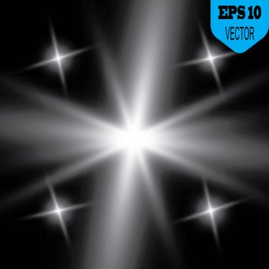 Parlayan ışıklar, flash, patlama ve yıldız etkisi. Özel efekt karanlık bir arka plan üzerinde izole.