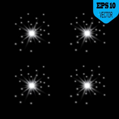 Parlayan ışıklar efekt, parlama, patlama ve yıldızlar. Şeffaf arkaplanda özel efekt izole edildi