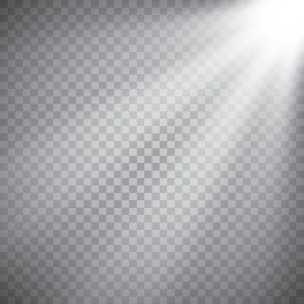 Scenen belysning, genomskinliga effekter på en Pläd bakgrund. Ljusa belysning med spotlights. — Stock vektor