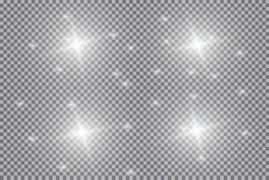 Altın parlayan kümesi üzerinde şeffaf arka plan izole etkileri ışıklar. Güneş ışınları ile flash ve spot. Parlama ışık efekti. Yıldız patlaması ile parıldıyor.