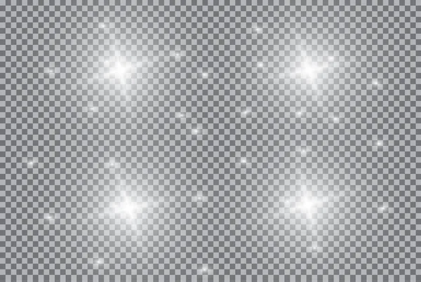 Conjunto de efeitos de luzes brilhantes douradas isoladas em fundo transparente. Flash solar com raios e holofotes. Efeito de luz brilhante. Estrela explodiu com brilhos . — Vetor de Stock