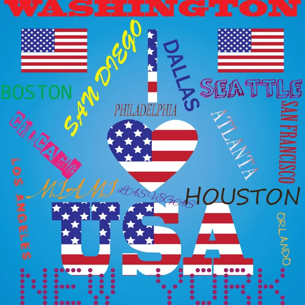 水彩ハート アメリカ合衆国と私私の国を愛するテキスト フラグの米国の州のポスター。私は愛アメリカの赤と青の摘出心臓は白い背景のシンボルです。ベクトル図 — ストックベクタ