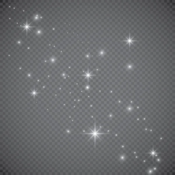 Ilustración abstracta de onda de brillo blanco vectorial. Huella de polvo de estrella blanca partículas brillantes aisladas sobre fondo transparente. Concepto mágico — Archivo Imágenes Vectoriales