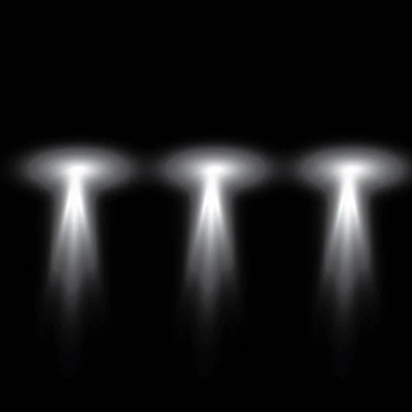 Conjunto de luzes de feixe branco de diferentes formas e projeções brilhando na bandeira da escuridão ilustração vetorial abstrata — Vetor de Stock