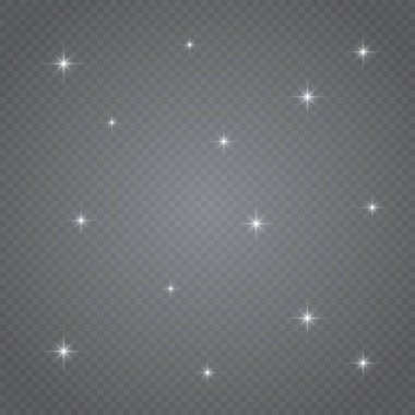 Parlayan ışıklar efekt, parlama, patlama ve yıldızlar. Şeffaf arkaplanda özel efekt izole edildi