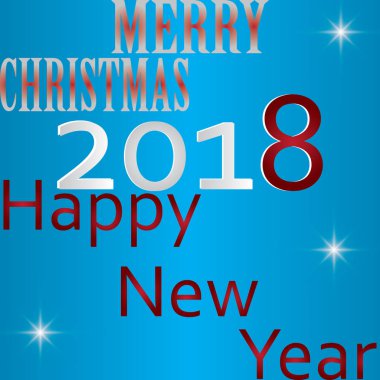 Mutlu yeni yıl 2018 metin tasarım. Beyaz numaraları ve kar taneleri ile bir tebrik vektör çizim