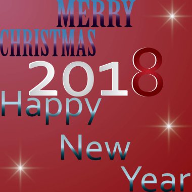 Mutlu yeni yıl 2018 metin tasarım. Beyaz numaraları ve kar taneleri ile bir tebrik vektör çizim