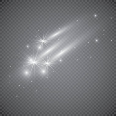 Soyut yarı saydam vektör sihirli parlama yıldız izi ışık efekti neon kavisli bulanıklık çizgi ile ateş açınca. Parlak saydam kuyruklu yıldız bokeh. Saydam arka plan üzerinde özel beyaz Noel etkisi