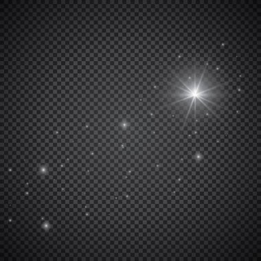 Kuyruklu yıldızlar etkisi ile gökyüzünde parlayan ışık yıldız. Saydam arka plan üzerinde izole beyaz düşen göktaşları. Vektör cosmos starlight iz tasarımınız için flash.