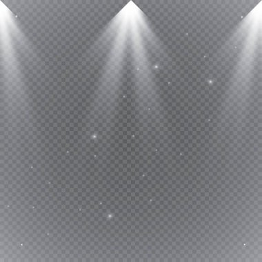 Olay yeri aydınlatma koleksiyonu, şeffaf efektler. Sahne ışıklarıyla parlak ışıklandırma.