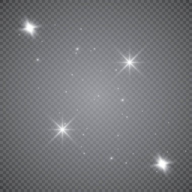 Parlayan ışıklar efekt, parlama, patlama ve yıldızlar. Şeffaf arkaplanda özel efekt izole edildi