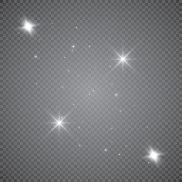 Parlayan ışıklar efekt, parlama, patlama ve yıldızlar. Şeffaf arkaplanda özel efekt izole edildi