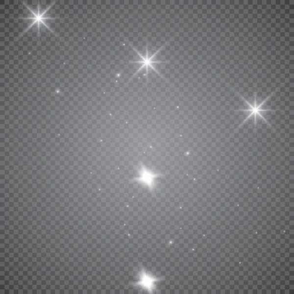 Glühende Lichter, Fackeln, Explosionen und Sterne. Spezialeffekt isoliert auf transparentem Hintergrund — Stockvektor