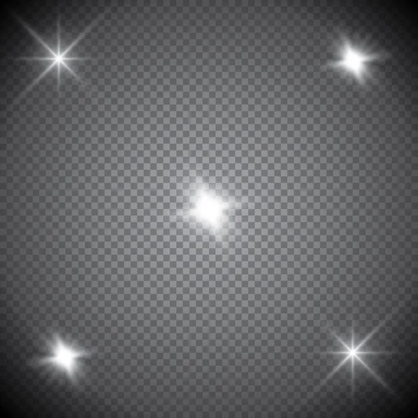 Parlayan ışıklar efekt, parlama, patlama ve yıldızlar. Şeffaf arkaplanda özel efekt izole edildi