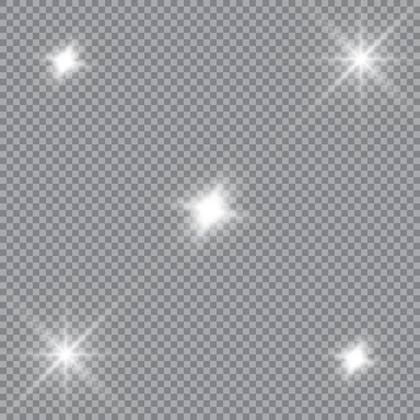 Parlayan ışıklar efekt, parlama, patlama ve yıldızlar. Şeffaf arkaplanda özel efekt izole edildi