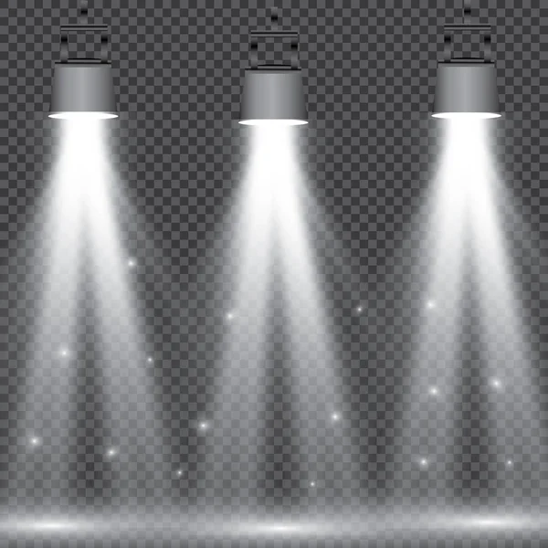 Scene illumination collectie, transparante effecten. Heldere verlichting met spots. — Stockvector