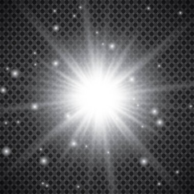 Ekose vektör arka planında şeffaflık ile parlayan ışık efektleri seti. Mercekler, ışınlar, yıldızlar ve bokeh koleksiyonu ile parıltılar