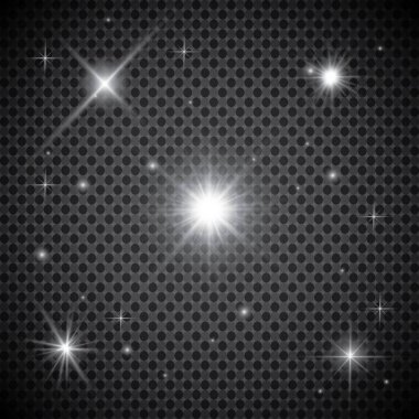 Parlayan ışıklar efekt, parlama, patlama ve yıldızlar. Şeffaf arkaplanda özel efekt izole edildi