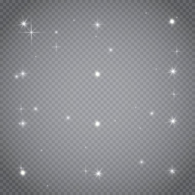 Parlayan ışıklar efekt, parlama, patlama ve yıldızlar. Şeffaf arkaplanda özel efekt izole edildi