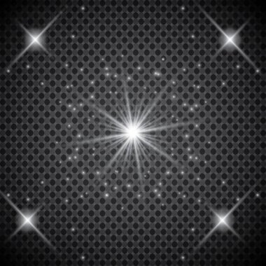 Şeffaf beyaz parlayan ışık patlaması. Işın parıltılarıyla serin efekt dekorasyonu için vektör illüstrasyonu. Parlak yıldız. Şeffaf parlak parlak parıltı, parlak alevler. Parlak desen.