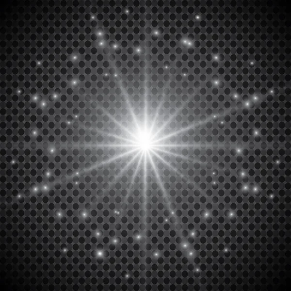 White glowing light burst explosion with transparent. Vector illustration for cool effect decoration with ray sparkles. Bright star. Transparent shine gradient glitter, bright flare. Glare texture. — Stock Vector