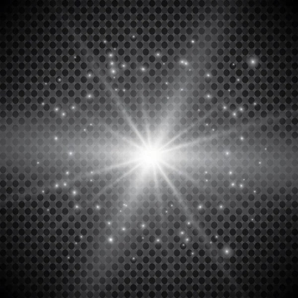 White glowing light burst explosion with transparent. Vector illustration for cool effect decoration with ray sparkles. Bright star. Transparent shine gradient glitter, bright flare. Glare texture. — Stock Vector