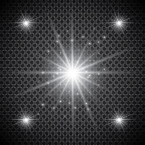 Set di luci luminose dorate isolate su sfondo trasparente. Sole lampeggia con raggi e riflettori. Effetto luce. Star burst con scintille . — Vettoriale Stock