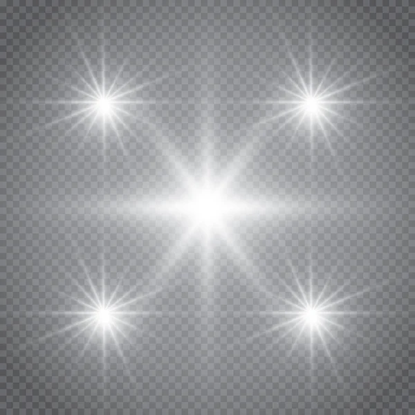 Zestaw złotej świecące światła efekty na przezroczystym tle. Sun flash z promieni i spotlight. Światła świecą. Burst Star błyszczące. — Wektor stockowy