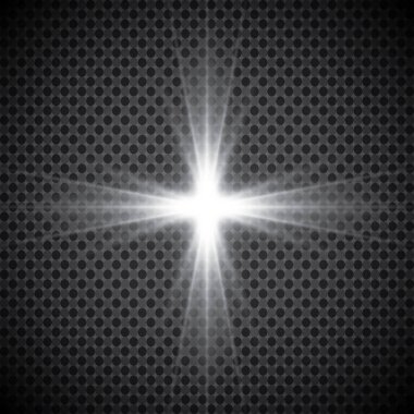 Şeffaf beyaz parlayan ışık patlaması. Işın parıltılarıyla serin efekt dekorasyonu için vektör illüstrasyonu. Parlak yıldız. Şeffaf parlak parlak parıltı, parlak alevler. Parlak desen.