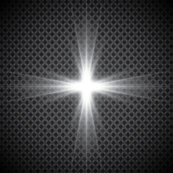 Şeffaf beyaz parlayan ışık patlaması. Işın parıltılarıyla serin efekt dekorasyonu için vektör illüstrasyonu. Parlak yıldız. Şeffaf parlak parlak parıltı, parlak alevler. Parlak desen.