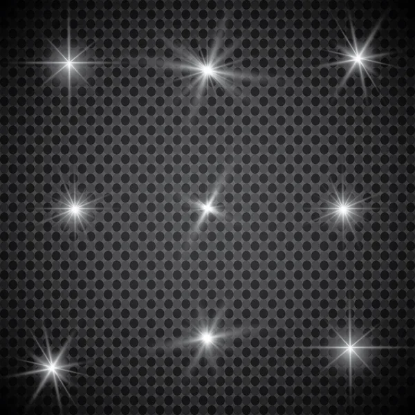 Conjunto de estrelas de efeito de luz brilhante vetorial explode com brilhos sobre fundo transparente. estrelas transparentes . — Vetor de Stock