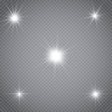 Set of shining lights isolated on a transparent background. The flash flashes with rays and a searchlight. Light effect of glow. The star flashed with sparkles. clipart