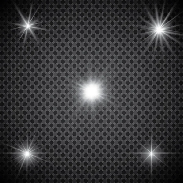 Conjunto de luzes brilhantes isoladas em um fundo transparente. O flash pisca com raios e um holofote. Efeito de luz de brilho. A estrela brilhou com brilhos . —  Vetores de Stock