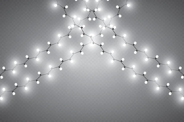 크리스마스 조명 절연된 현실적인 디자인 요소. 크리스마스 휴일 인사말 카드 디자인에 대 한 빛나는 조명. 화 환. — 스톡 벡터