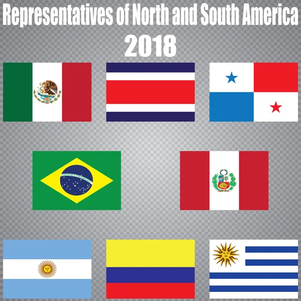 Zástupci ze Severní a Jižní Ameriky. Fotbalové 2018. — Stockový vektor