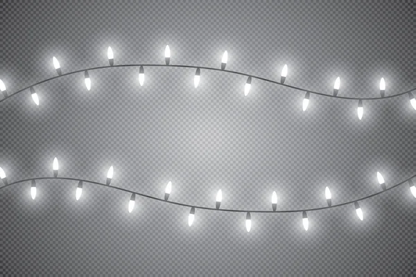 Luzes de Natal isoladas em fundo transparente. Xmas guirlanda brilhante. Ilustração vetorial —  Vetores de Stock
