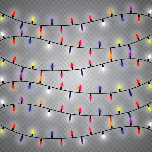 크리스마스등은 투명 한 배경으로 분리되어 있다. Xmas begining garland. 벡터 일러스트 — 스톡 벡터